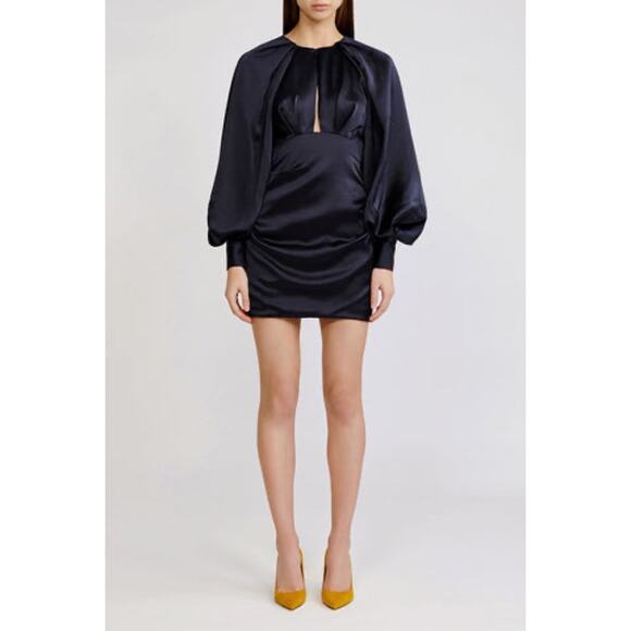 ACLER Paringa Sateen Puff Balloon Sleeve Mini Dress Split Bodice - Picture 4 of 7